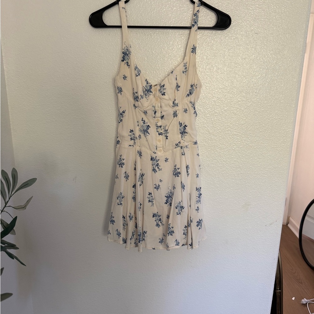 Reformation Cream and Blue Valencio Dress